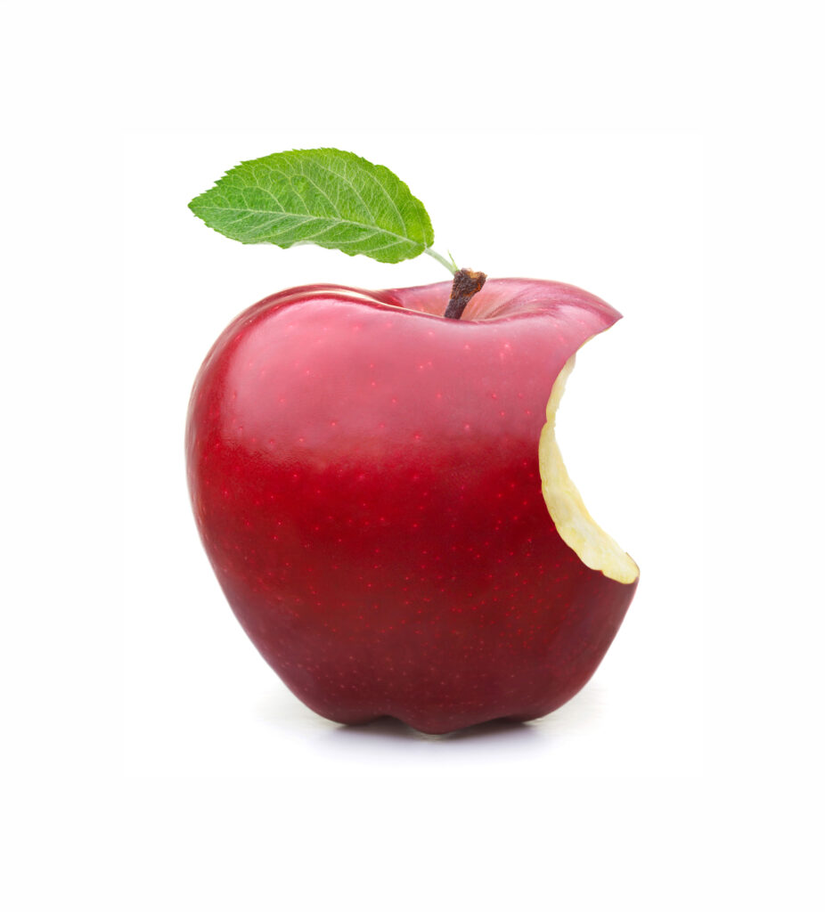 Apple with bite taken out of it.