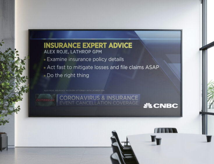 Mockup of Lathrop GPM News video on TV in conference room. The video reads 
