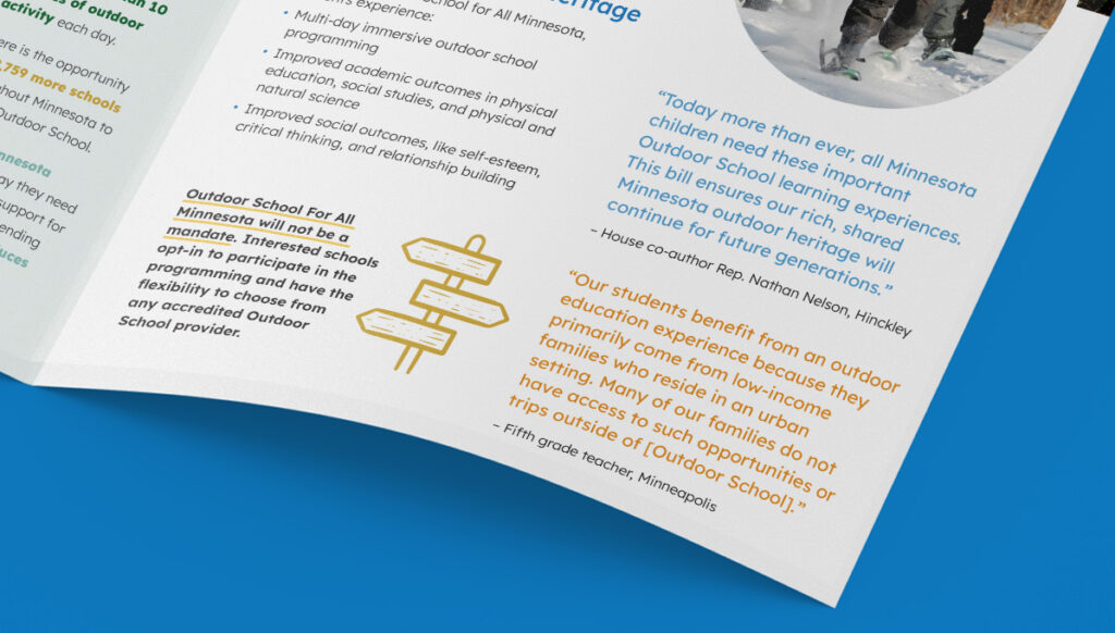 Close-up image of quotes extracted from the 'Outdoor School for All' brochure, showcasing testimonials and insights about the program's impact and benefits.
