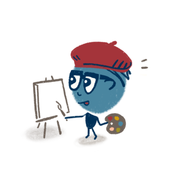 Character with easel and paint palette