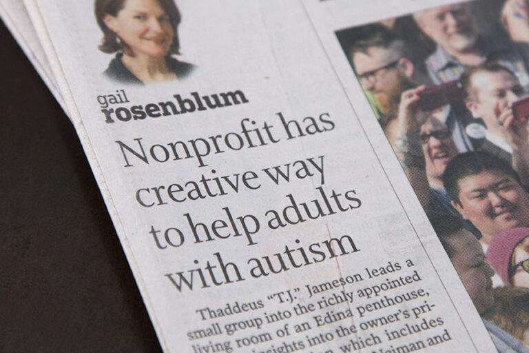 Newspaper with headline: Nonprofit has creative way to help adults with autism